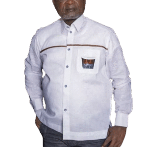 Chemise blanche en lin assortie de tissé AKAN